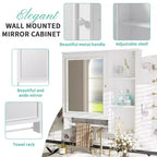Armoire de toilette murale, armoire à pharmacie avec grande porte miroir, étagères réglables et trois niveaux de rangement ouverts