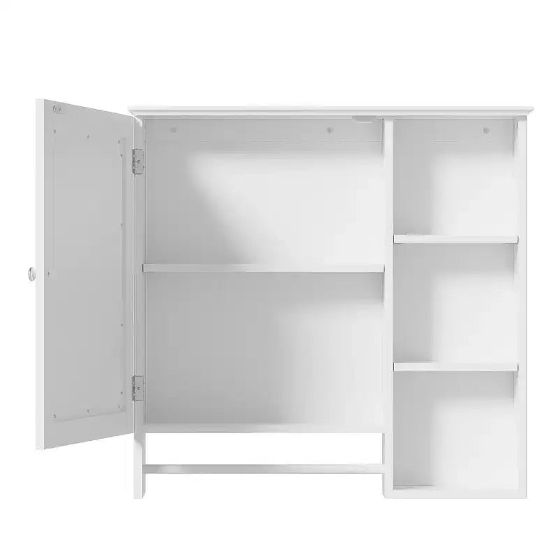 Armoire de toilette murale, armoire à pharmacie avec grande porte miroir, étagères réglables et trois niveaux de rangement ouverts