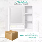 Armoire de toilette murale, armoire à pharmacie avec grande porte miroir, étagères réglables et trois niveaux de rangement ouverts