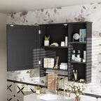 Armoire de toilette murale, armoire à pharmacie avec grande porte miroir, étagères réglables et trois niveaux de rangement ouverts