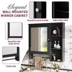 Armoire de toilette murale, armoire à pharmacie avec grande porte miroir, étagères réglables et trois niveaux de rangement ouverts