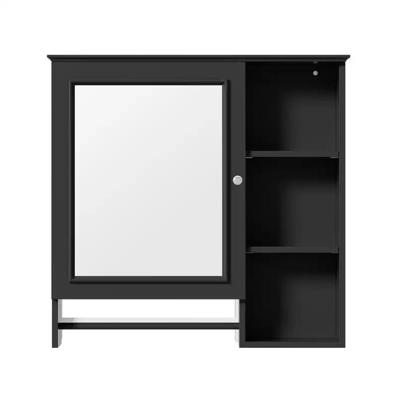 Armoire de toilette murale, armoire à pharmacie avec grande porte miroir, étagères réglables et trois niveaux de rangement ouverts