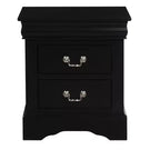 Black Finish Traditional Bedroom Wooden Nightstand 1pc Louis Philippe Style Furniture Two Drawers Storage