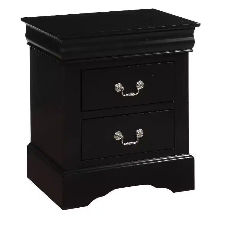 Table de chevet traditionnelle en bois, finition noire, 1 pièce, avec deux tiroirs de rangement