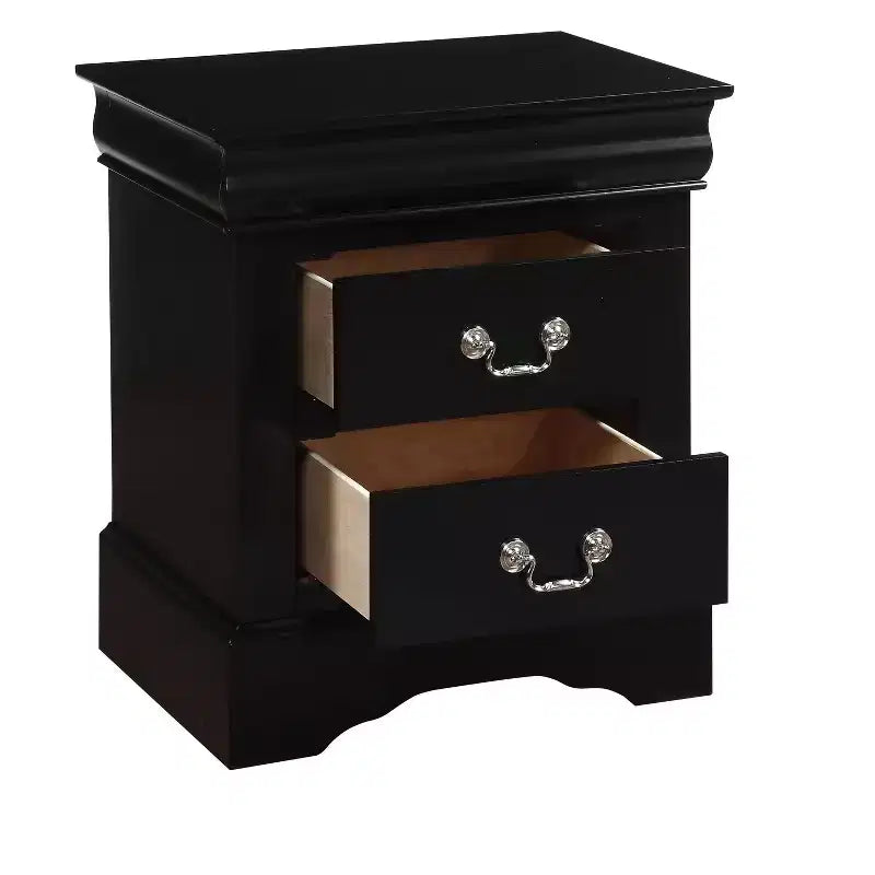 Table de chevet traditionnelle en bois, finition noire, 1 pièce, avec deux tiroirs de rangement