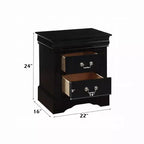 Table de chevet traditionnelle en bois, finition noire, 1 pièce, avec deux tiroirs de rangement
