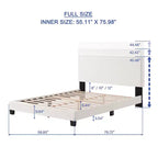 Cadre de lit Queen/Full pour chambre principale avec tête de lit capitonnée et garniture cloutée, lit plateforme moderne, aucun sommier tapissier requis