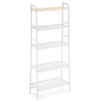 Home Zone Living 5-Tier Freestanding Storage Organizer with Bamboo Accent and Steel Frame, Vertical Space-Saving Shelf, White