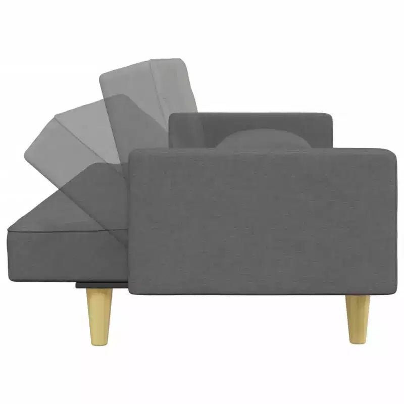 Canapé-lit 2 places avec oreillers et pouf en tissu