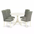 5-Piece Linen White Finish Solid Wood Top Dining table with 4 Chairs with Drop Leaf