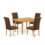 HomeStock 5-Pc Natural Oak Finish Solid Wood Top - Rectangular Dining Room Set with Butterfly Leaf - Seats 4