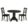 HomeStock 3-Piece Round Black Finish Solid Wood Top Dining Table with 2 Chairs