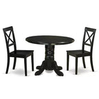 HomeStock 3-Piece Round Black Finish Solid Wood Top Dining Table with 2 Chairs