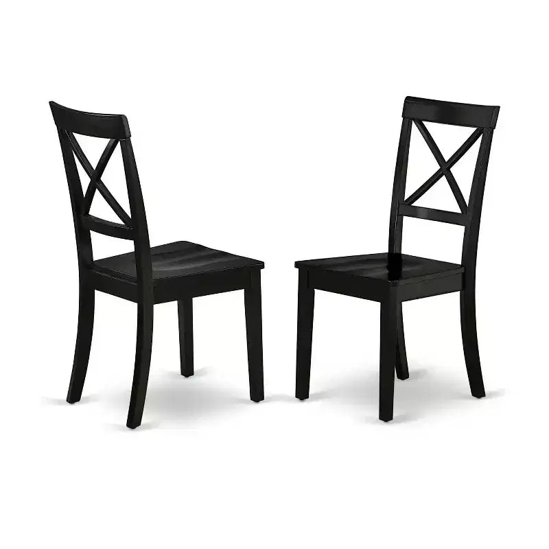 Table à manger ronde 3 pièces avec plateau en bois massif finition noire et 2 chaises