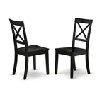 Table à manger ronde 3 pièces avec plateau en bois massif finition noire et 2 chaises