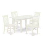 5-Piece Linen White Finish Solid Wood Top - Rectangular Dining Room Set - Seats 4