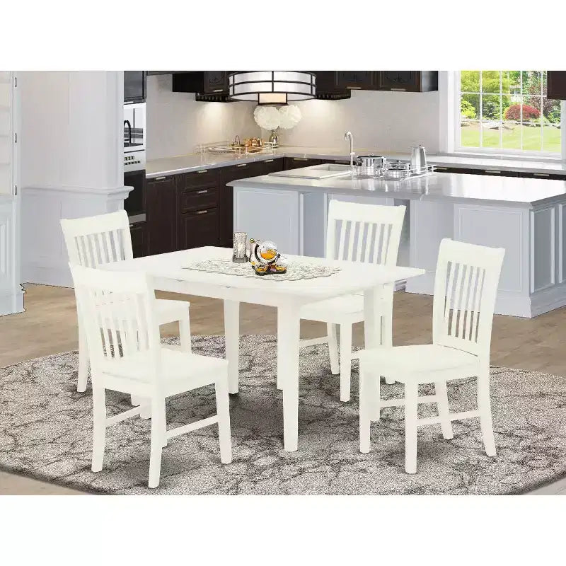 Ensemble de salle à manger 5 pièces en bois massif finition blanc lin – Dessus rectangulaire – 4 places