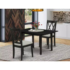 Table à manger 3 pièces rectangulaire en bois massif au fini noir avec rallonge papillon
