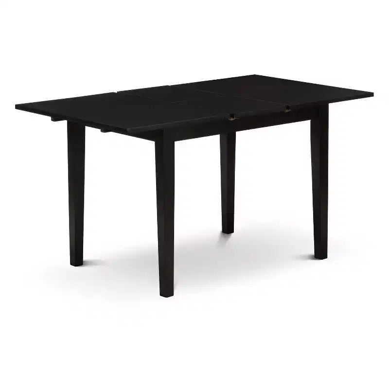 Table à manger 3 pièces rectangulaire en bois massif au fini noir avec rallonge papillon