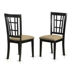 Table de salle à manger carrée 7 pièces avec plateau en bois massif noir et cerisier avec 6 chaises