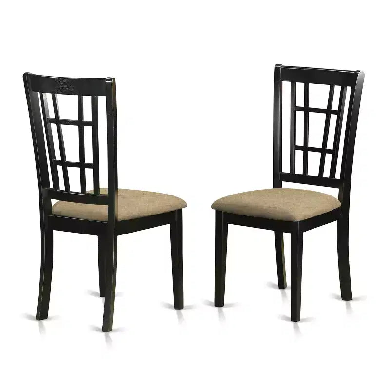 Table de salle à manger carrée 7 pièces avec plateau en bois massif noir et cerisier avec 6 chaises