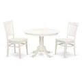 3-Piece Linen White Finish Solid Wood Top - Round Dining Room Set - Seats 4