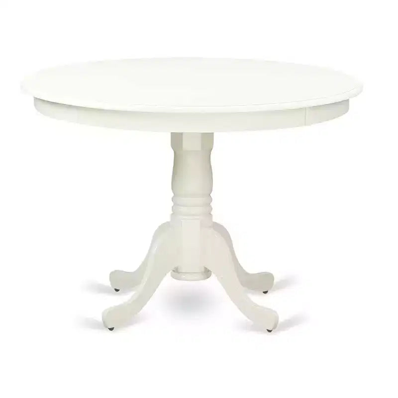 Ensemble de salle à manger 3 pièces, dessus en bois massif blanc cassé - Ronde - 4 places