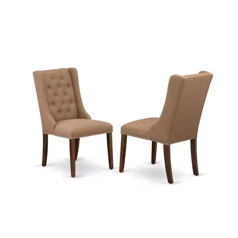 Ensemble de salle à manger 5 pièces en bois massif finition acajou – Dessus carré avec boutons touffetés – 4 places