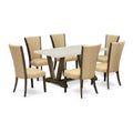HomeStock 7-Piece Distressed Jacobean Finish Solid Wood Top Dining Table with 6 Parson-Chairs