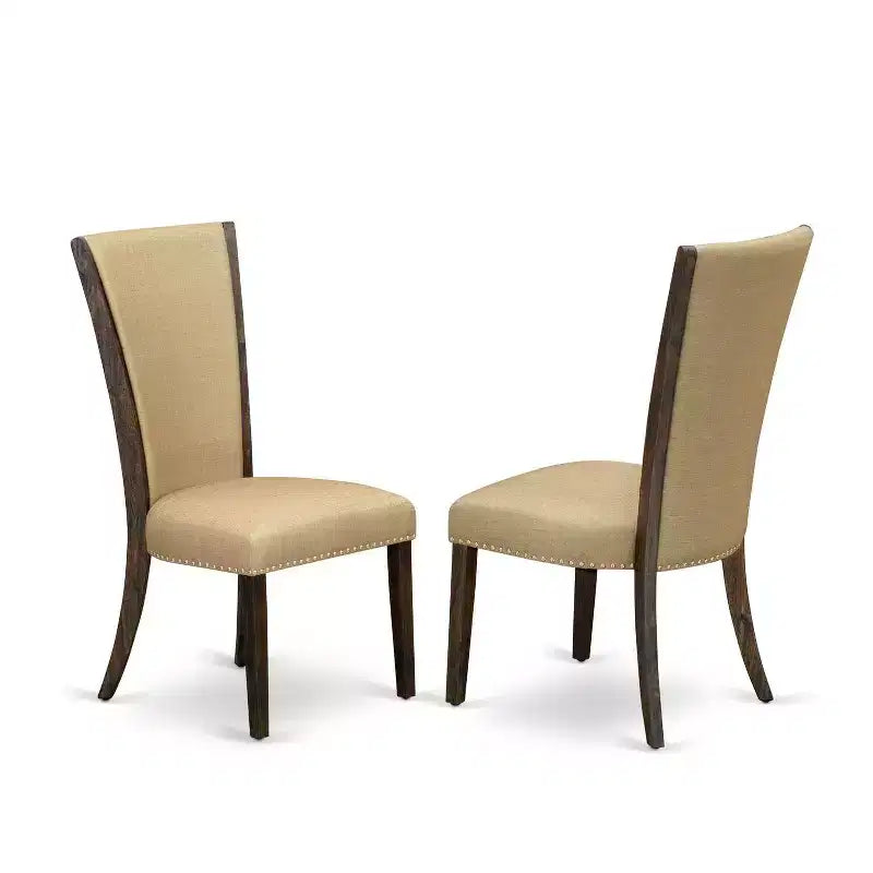 Table à manger en bois massif 7 pièces avec finition Jacobean vieillie et 6 chaises Parson