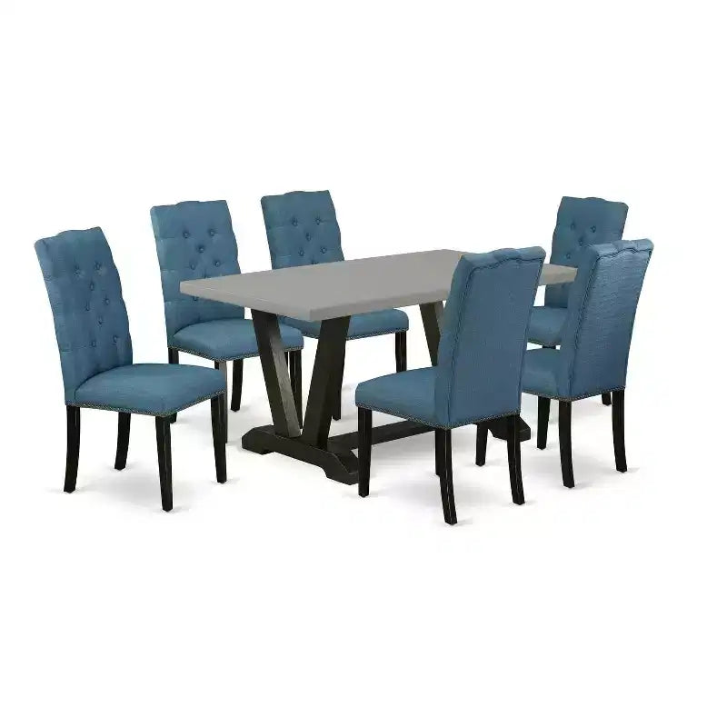 7-Piece Rectangle Natural Oak Finish Solid Wood Top Dining Table with 6 Chairs with