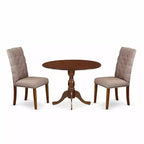 3-Piece Mahogany Finish Solid Wood Top Button Tufted Dining Room Set (Seats-4)