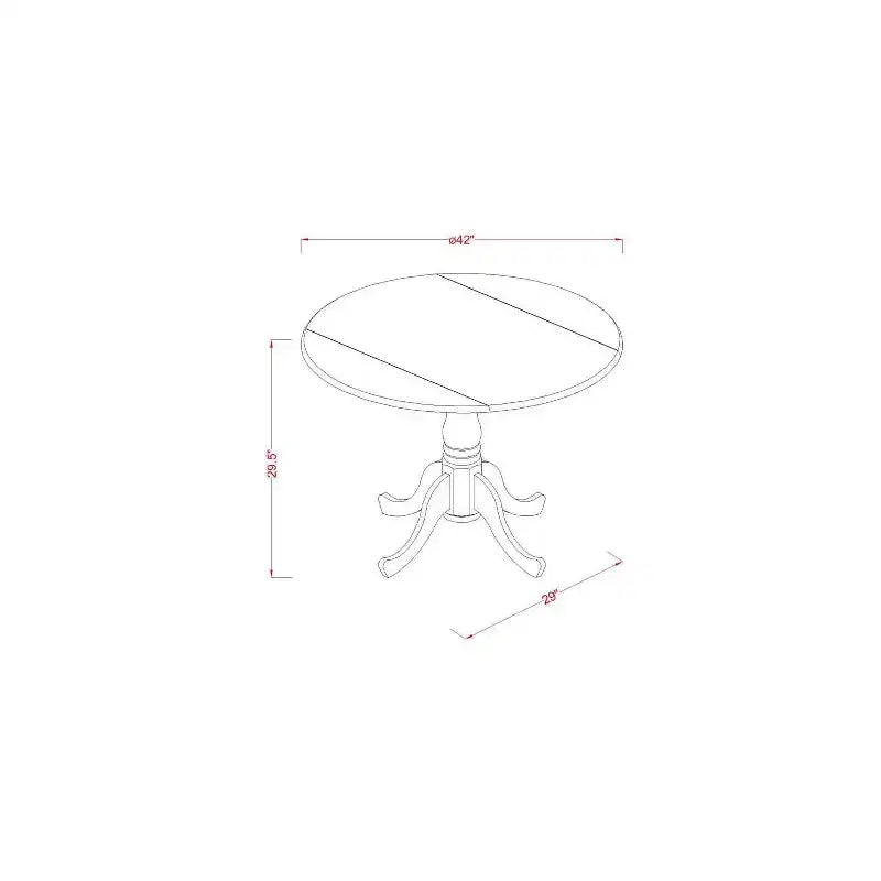 Table à manger 5 pièces en bois massif finition acajou avec 4 chaises et rabat latéral