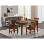 Ensemble de salle à manger 5 pièces en bois massif finition acajou avec table rectangulaire et 4 chaises