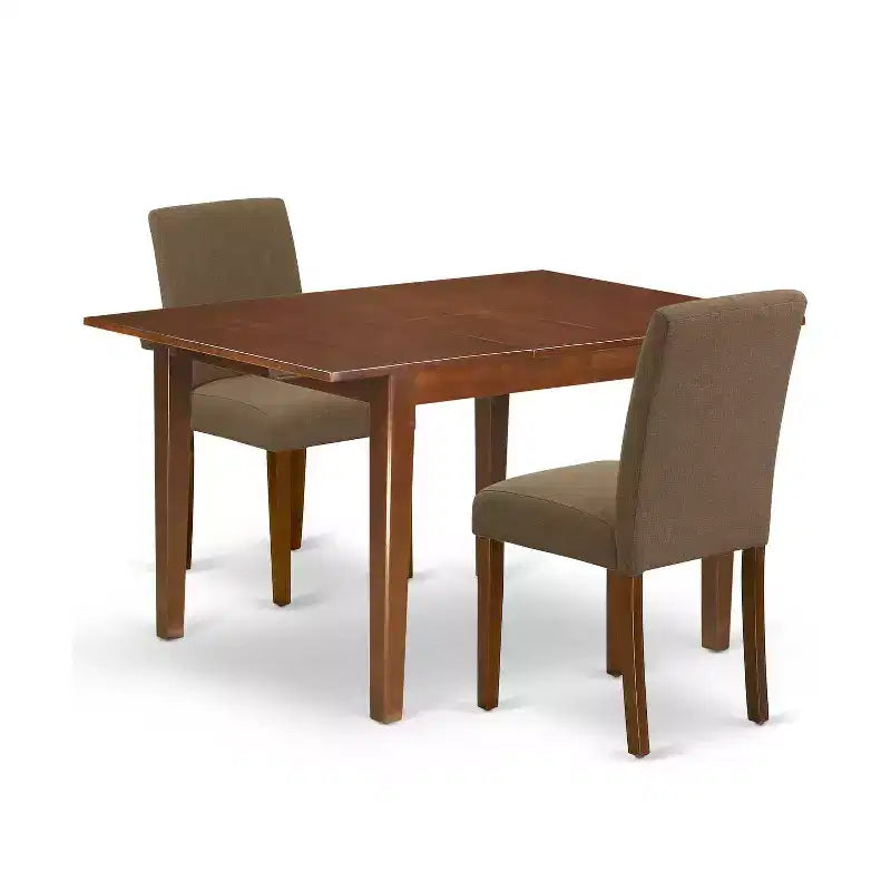Rectangle Dinette Set - 3Pc Table & 2 Chairs - 42 Table with Butterfly Leaf - Linen Fabric & Mahogany Legs