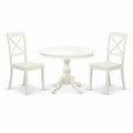 3-Piece Linen White Finish Solid Wood Top - Dining Room Set - Seats 4