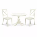 3-Piece Linen White Finish Solid Wood Top - Dining Room Set - Seats 4