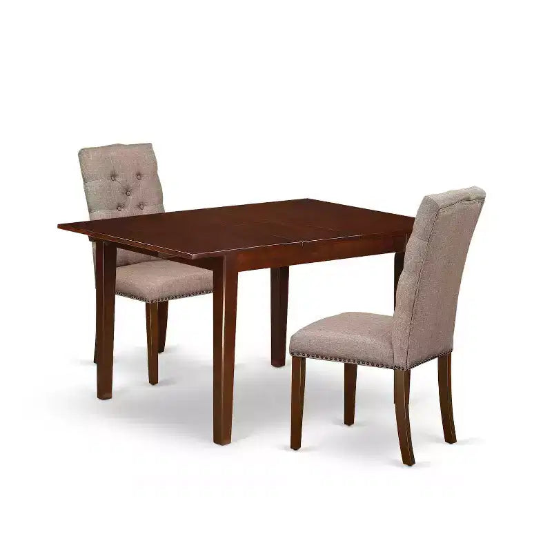 HomeStock 3-Piece Mahogany Finish Rectangular Solid Wood Top with Butterfly Leaf Dining Table Set