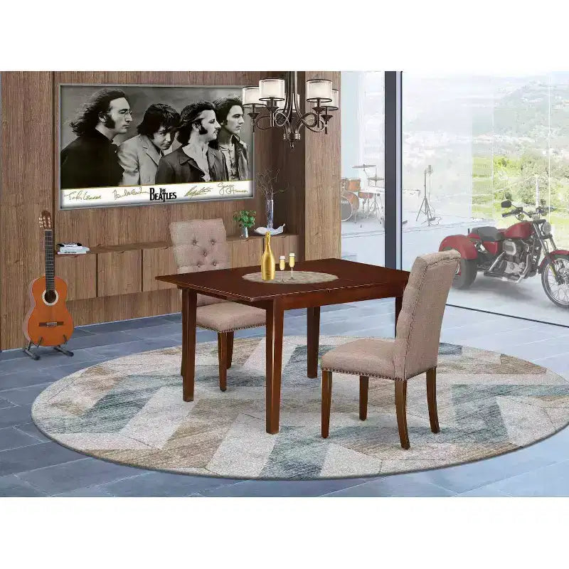 Table de salle à manger rectangulaire 3 pièces en acajou massif avec rallonge papillon