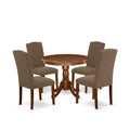 HomeStock 5-Piece Round Mahogany Finish Solid Wood Top Dining Table with 4 Parson Chair