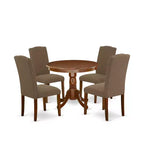 HomeStock 5-Piece Round Mahogany Finish Solid Wood Top Dining Table with 4 Parson Chair