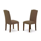 Table à manger ronde 5 pièces en bois massif finition acajou avec 4 chaises Parson