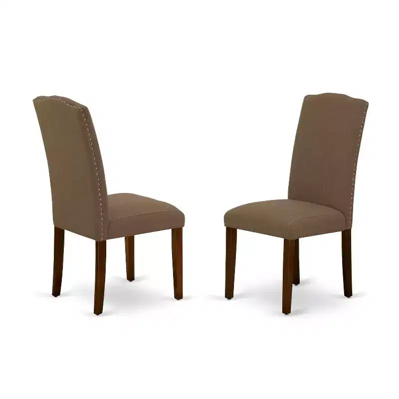 Table à manger ronde 5 pièces en bois massif finition acajou avec 4 chaises Parson
