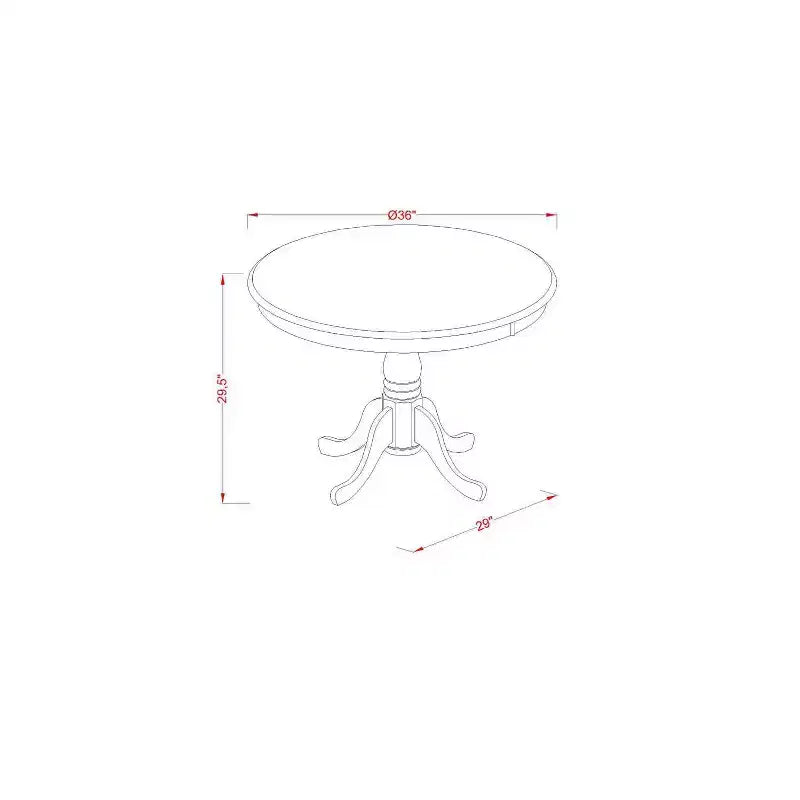 Table à manger ronde 5 pièces en bois massif finition acajou avec 4 chaises Parson