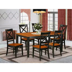 Table de salle à manger rectangulaire 7 pièces en bois massif finition noire et cerisier avec 6 chaises