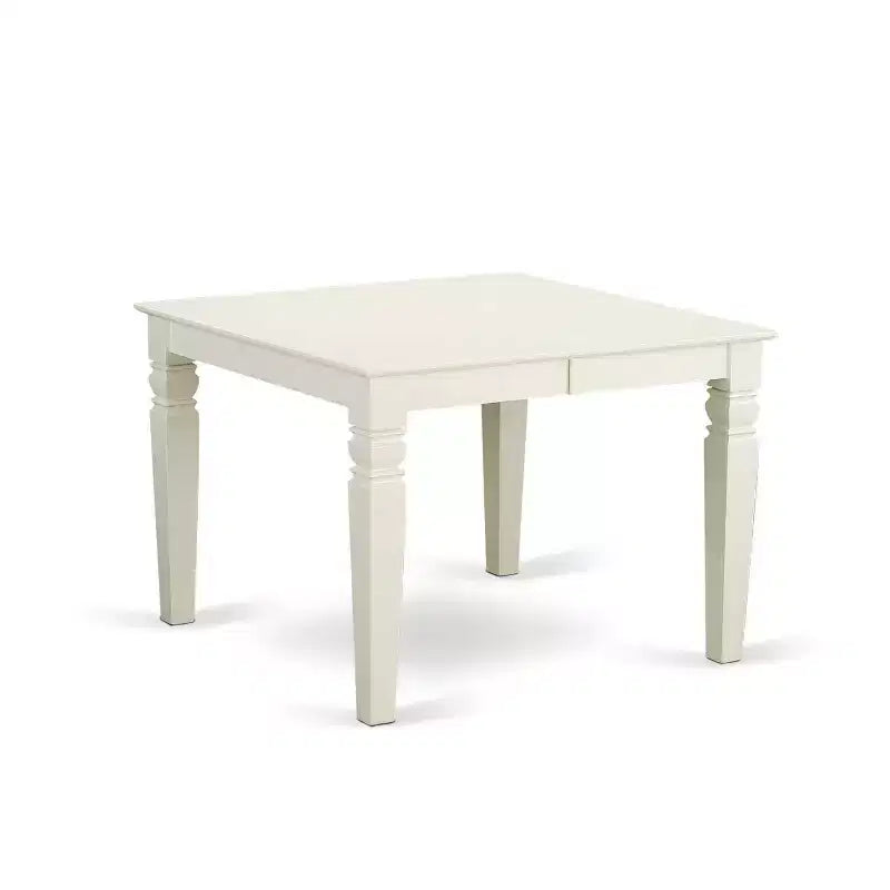 Table à manger 5 pièces en bois massif finition cerisier et laiteuse avec 4 chaises Parsons et rallonge papillon