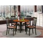 Ensemble table ronde et 4 chaises de salle à manger – Dessus en bois massif noir et cerisier