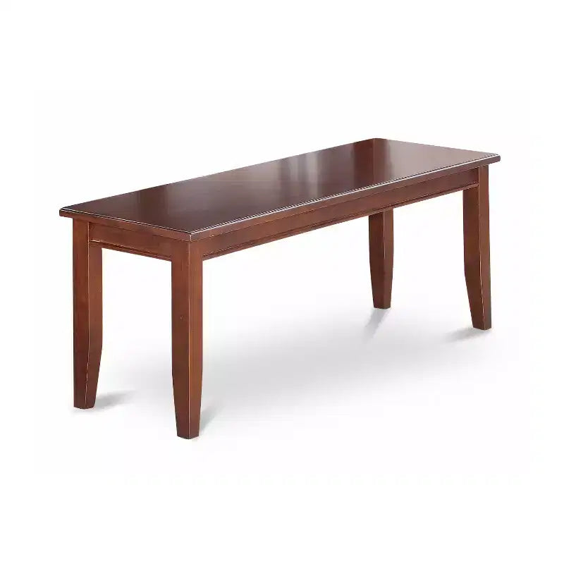 Ensemble de salle à manger 6 pièces avec table rectangulaire plateau en bois massif finition acajou, 1 banc et 4 chaises