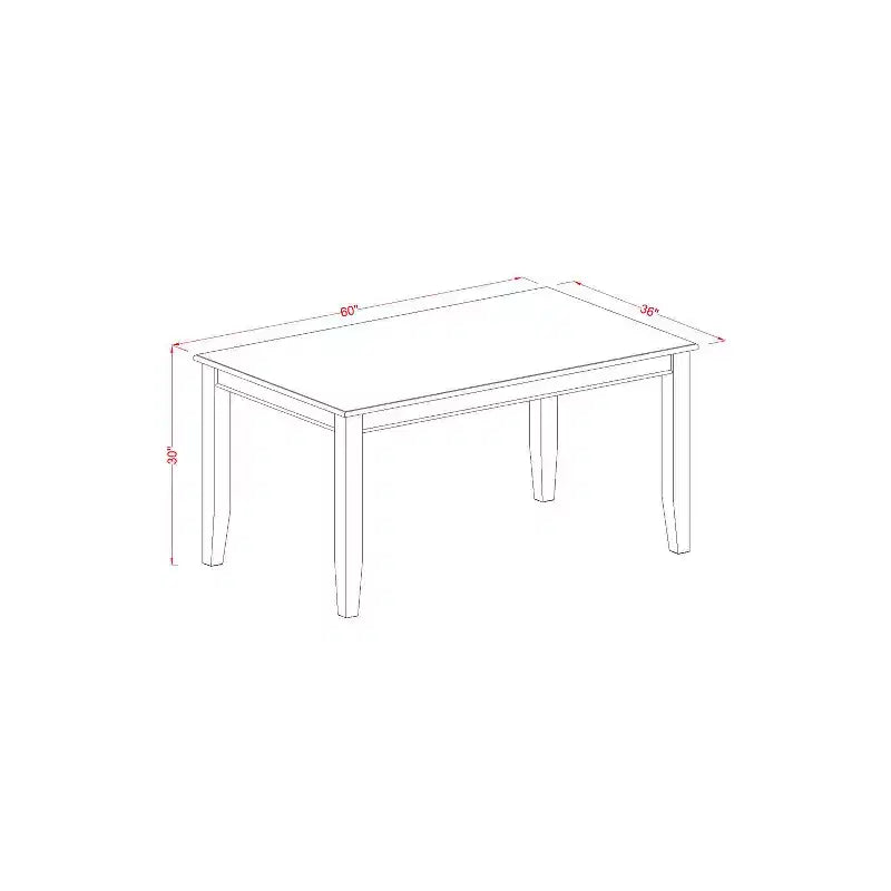 Ensemble de salle à manger 6 pièces avec table rectangulaire plateau en bois massif finition acajou, 1 banc et 4 chaises