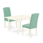 HomeStock 3-Piece Linen White Finish Rectangular Solid Wood Top with Dropleaf Dining Table Set
